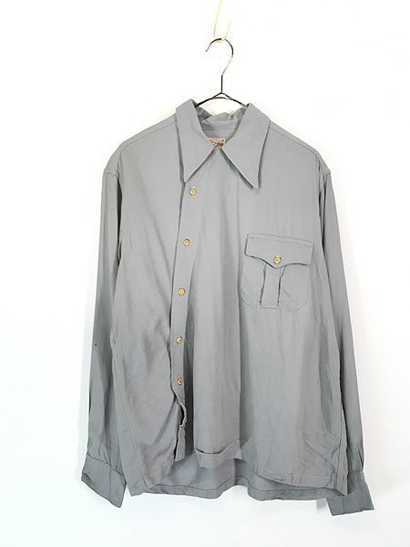 古着 40s HILL 'N' DALE 無地 ソリッド 変型 フロント 開襟 ボックス