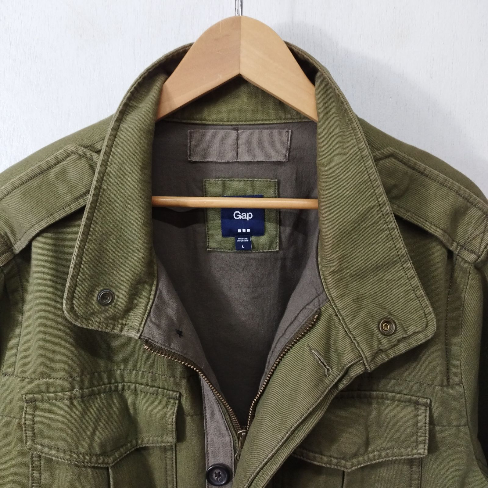 GAP フィールド ジャケット ミリタリー エポレット スタンドカラー アウター コットン 古着 カーキ系 L B314
