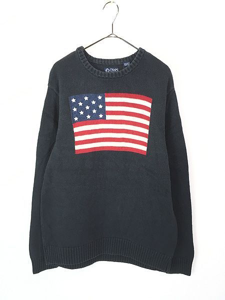古着 CHAPS Ralph Lauren 星条旗 フラッグ 刺しゅう コットン ニット