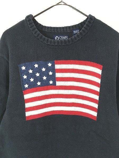 古着 CHAPS Ralph Lauren 星条旗 フラッグ 刺しゅう コットン ニット
