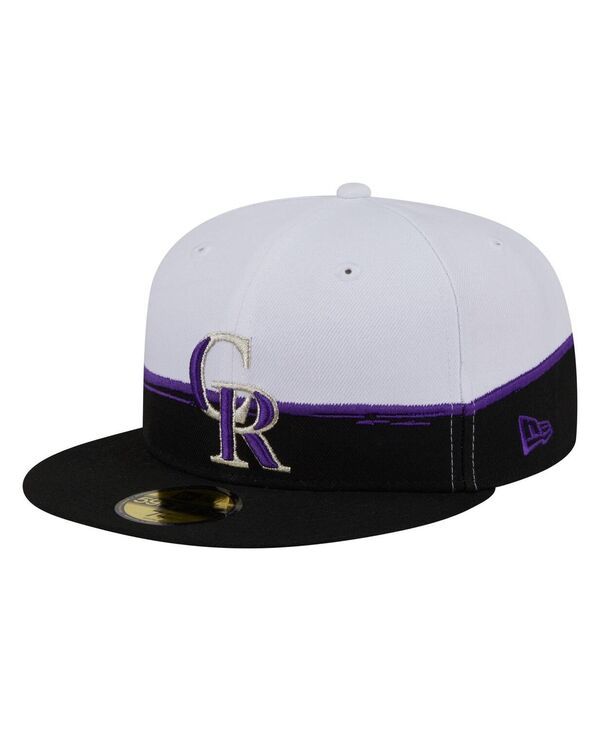 ニューエラ メンズ アクセサリー 帽子 New Era Mens BlackWhite Colorado Rockies Paint Stroke 59FIFTYFitted Hat Black White ホワイト