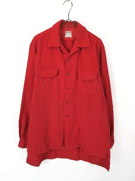 古着 50s USA製 McGREGOR 無地 ソリッド 開襟 ボックス ウール シャツ