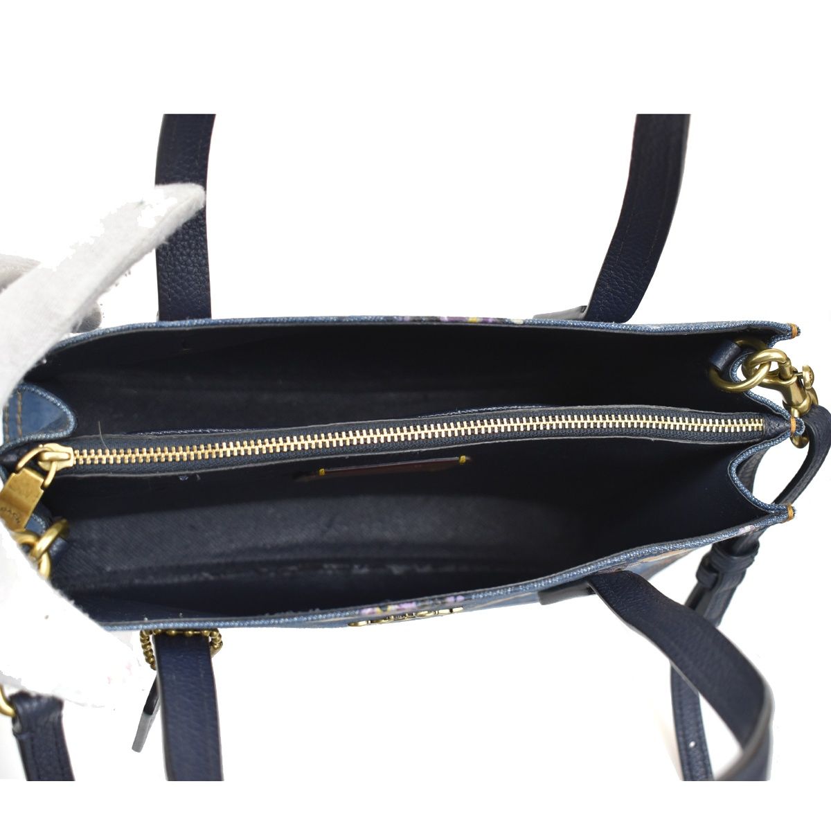COACH コーチ ハンド ショルダーバッグ 2WAY デニム 花柄 ネービー