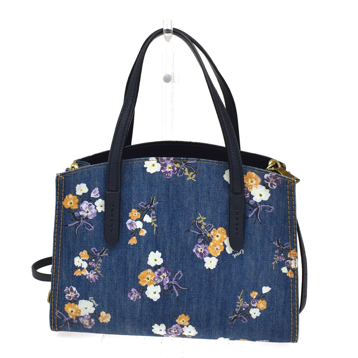 コーチ 2way ショルダーバッグ ハンドバッグ デニム レザー チャーム COACH コーチ ハンド ショルダーバッグ 2WAY デニム 花柄 ネービー