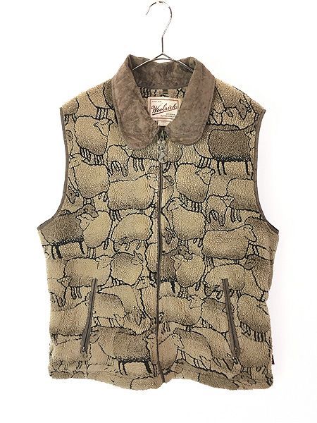 レディース 古着 90s WoolRich 羊 ひつじ アニマル 隠れ絵 デザイン 総柄 フリース ベスト L 古着