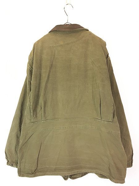 古着 90s USA製 WoolRich 本革 レザー襟 オリーブ ダック ハンティング