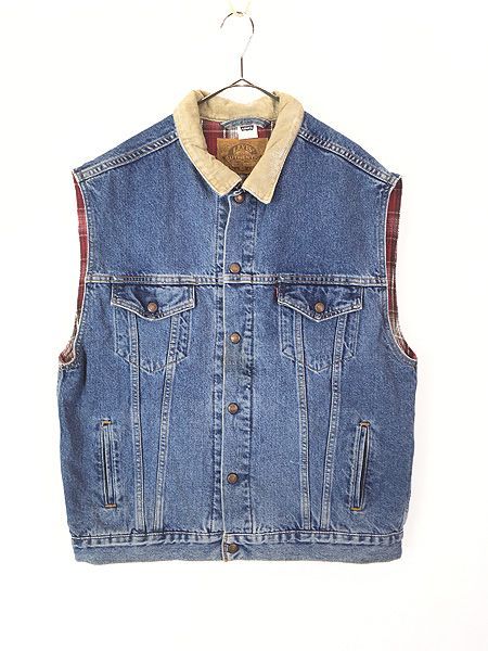 古着 90s Levi's 70594-4849 チェック × デニム リバーシブル トラッカー ベスト Gジャン XL 