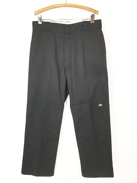 古着 00s Dickies 5ポケット ダブルニー コットン ツイル ワーク パンツ チノパン ストレート ブラック W34 L31