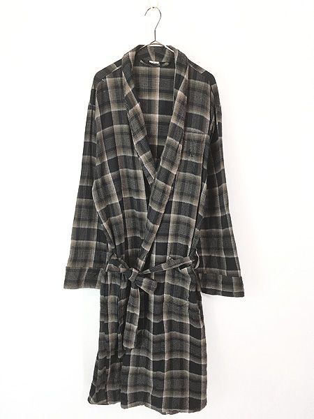 古着 90s CK Calvin Klein 好配色 ブラック チェック フランネル コットン ガウン コート L/XL