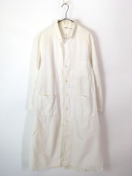 古着 50s angelica 包み チャイナボタン ホワイトキャンバス ワーク ショップ コート 40