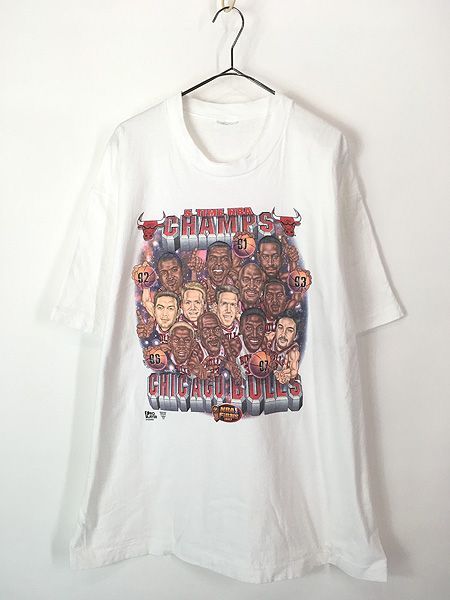 古着 90s NBA Chicago BULLS ブルズ 「5 TIME NBA CHAMPS」 チャンピオン 記念 Tシャツ XL位 古着