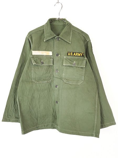 古着 50s 米軍 US ARMY 13スター ボタン 100% コットン サテン ミリタリー ユーティリティー ファティーグ シャツ L位②