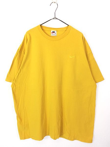古着 90s USA製 NIKE スウォッシュ ワンポイント ソリッド Tシャツ 黄 XXL 古着