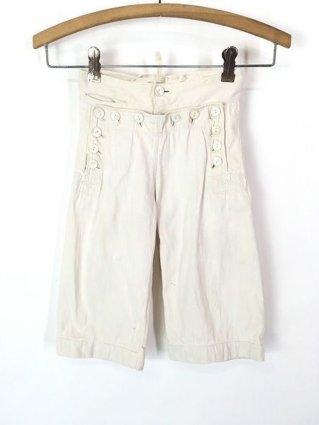 キッズ 古着 20-30s ホワイト 12シェルボタン 巻き コットンサテン セーラー パンツ 4歳位 古着