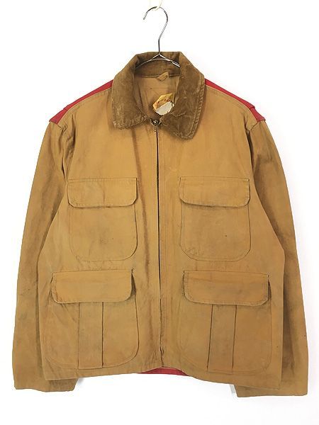 古着 50-60s SAFTBAK レッド × ブラウン 2tone コットン ダック フルジップ ハンティング ジャケット 40 美品!!