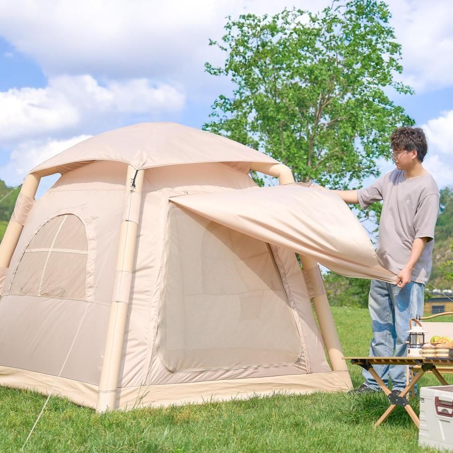 2807 エア テント 1~3人用 ベージュ 幅215×奥行215×高さ185cm