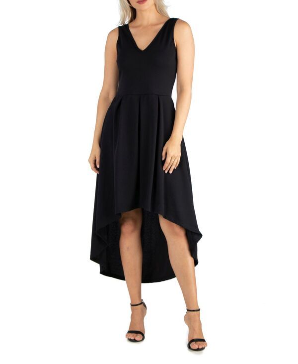 24 セブンコンフォート レディース トップス ワンピース ノースリーブ 24seven Comfort Apparel Womens Sleeveless Fit and Flare High Low Dress Black ブラック