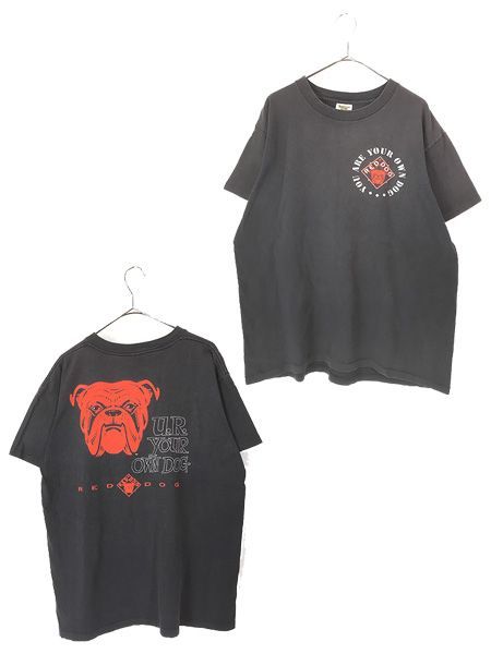 古着 90s USA製 「RED DOG」 犬 ブルドッグ BIG フェイス プリント Tシャツ L 古着