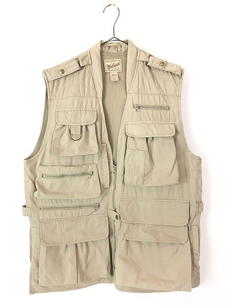 古着 90s WoolRich 多ポケット コットン キャンバス フィッシング ハンティング ベスト M