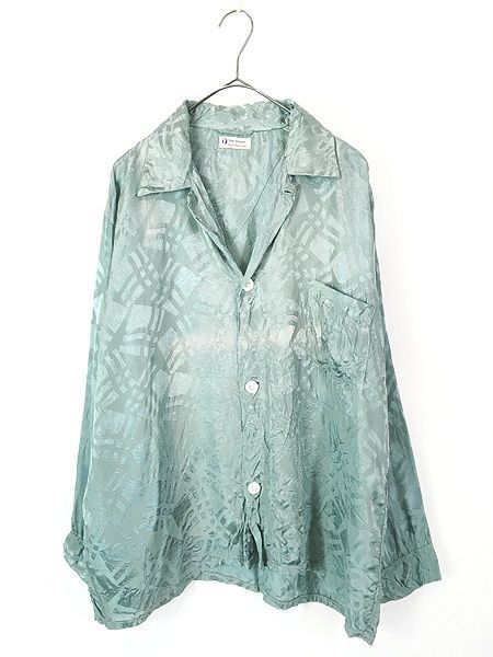 古着 50s Van Heusen 同色 マルチ ボックス 総柄 ヴィンテージ シルク レーヨン パジャマ シャツ C