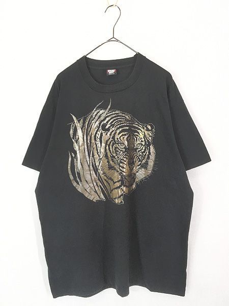 古着 90s USA製 トラ タイガー アニマル ゴールド ラバー プリント Tシャツ XL 古着