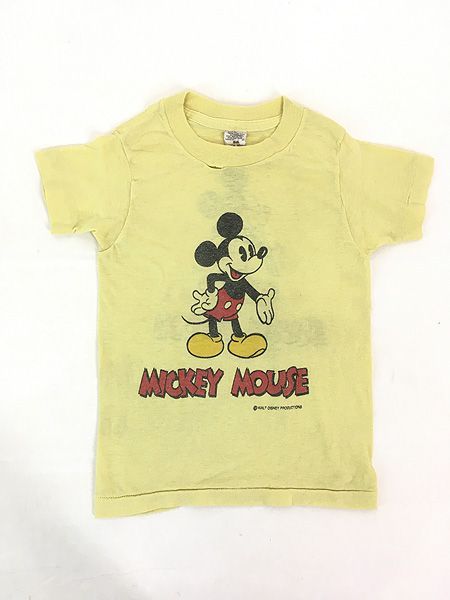 キッズ 古着 70-80s USA製 Disney Mickey ミッキー 染込み 両面 プリント Tシャツ M 4歳位 古着