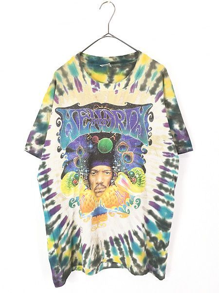 古着 90s USA製 Jimi Hendrix サイケデリック アート ギター ロック バンド タイダイ Tシャツ L