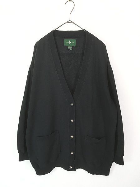 レディース 古着 90s Hunt Club 無地 ソリッド パチポケ オールド スウェット カーディガン 黒 L 古着