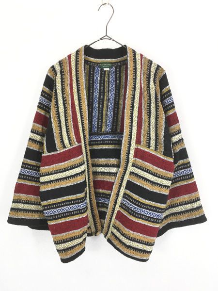 レディース 古着 80s KATHMANDU ネイティブ ストライプ ボーダー コットン ゴブラン ジャケット M位 古着