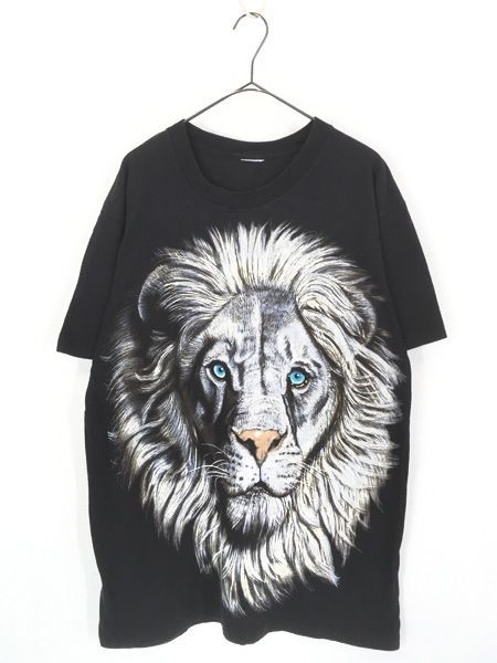 古着 90s ホワイト ライオン BIG フェイス アニマル Tシャツ XXL位 古着