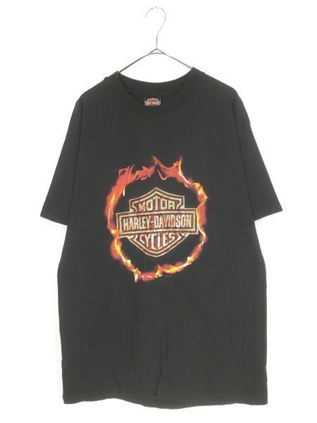 古着 90s USA製 HARLEY DAVIDSON ファイヤー バー&シールド Tシャツ L 古着