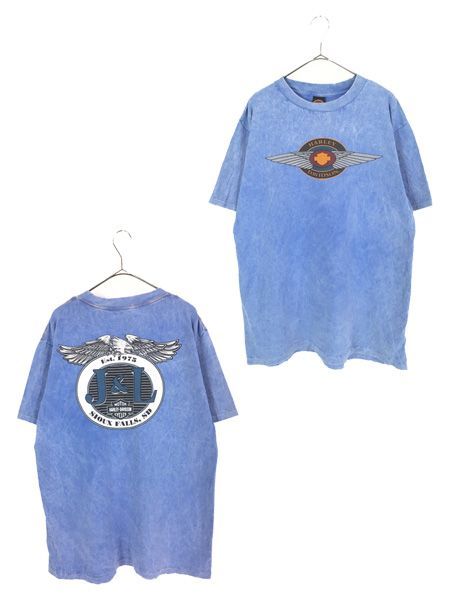 古着 90s USA製 HARLEY DAVIDSON ウィング ロゴ ケミカル ブリーチ タイダイ Tシャツ L 古着