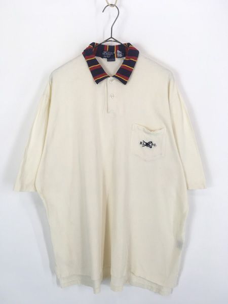 古着 90s Polo Ralph Lauren ストライプ カラーポケット付き カノコ ポロシャツ XL 古着