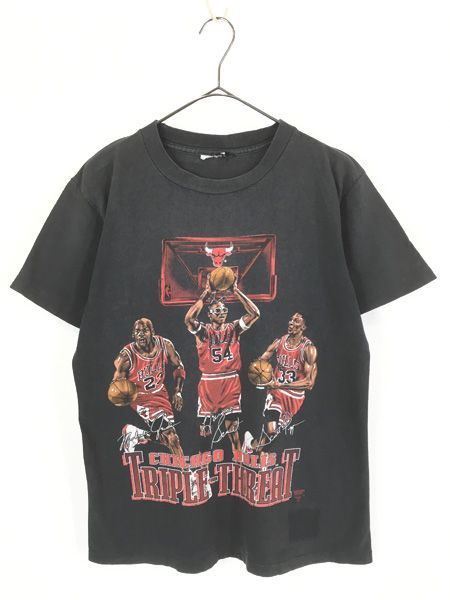 古着 90s NBA Chicago BULLS ブルズ 「TRIPLE-THRERAT」 Tシャツ M位 古着