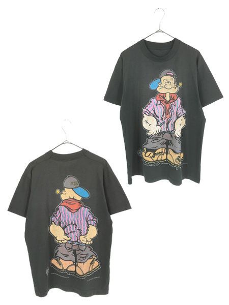 古着 90s Popeye ポパイ ストリート コスチューム 両面 プリント Tシャツ XL位 古着