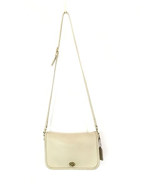 雑貨 古着 90s USA製 OLD COACH 本革 レザー フラップ ショルダー バッグ アイボリー 小型 古着