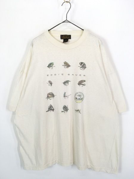 古着 90s USA製 Eddie Bauer ルアー フィッシング アート 100%コットン Tシャツ XL