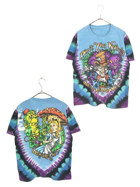 古着 10s Alice in Wonderland 不思議の国のアリス 「We're All Mad Here」 タイダイ Tシャツ M位 古着