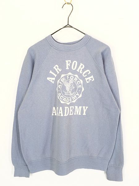 古着 70s USA製 「AIR FORCE ACADEMY」 フロッキー プリント ミリタリー スウェット トレーナー L