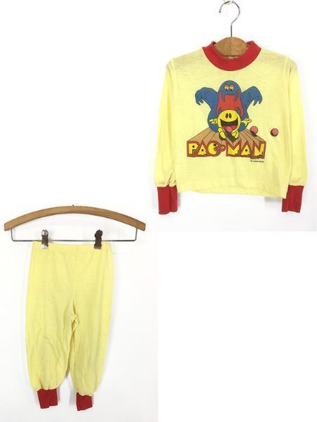 キッズ 古着 80s PAC・MAN パックマン ゲーム キャラクター 長袖 Tシャツ ロンT×イージー パンツ セットアップ 4-5歳 古着