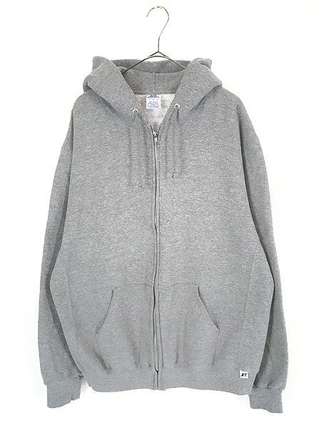 古着 00s Russell 無地 ソリッド セットイン スウェット ジップ パーカー グレー XL