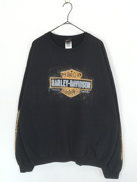 古着 10s HARLEY DAVIDSON バー&シールド ネオン サイン アニマル プリント スウェット トレーナー XL 古着