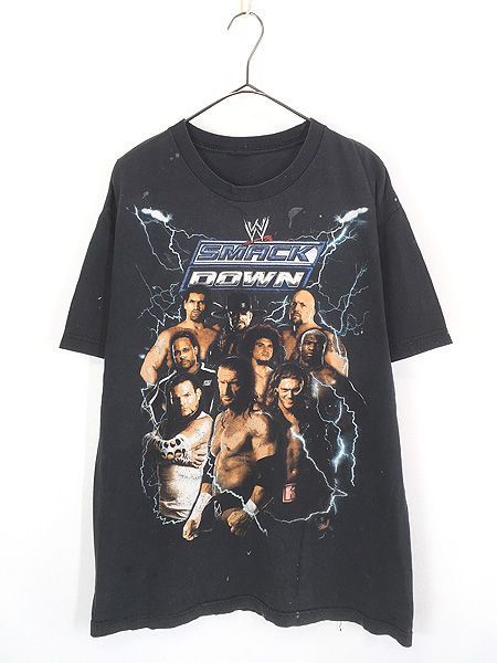 古着 00s WWE 「SMACK DOWN」 マルチ レスラー フォト プロレス TV サンダー Tシャツ XL位 古着