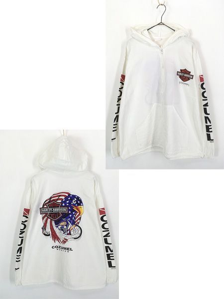 古着 80-90s HARLEY DAVIDSON バー&シールド 星条旗 フラッグ イーグル コットン メキシカン パーカー L位 古着