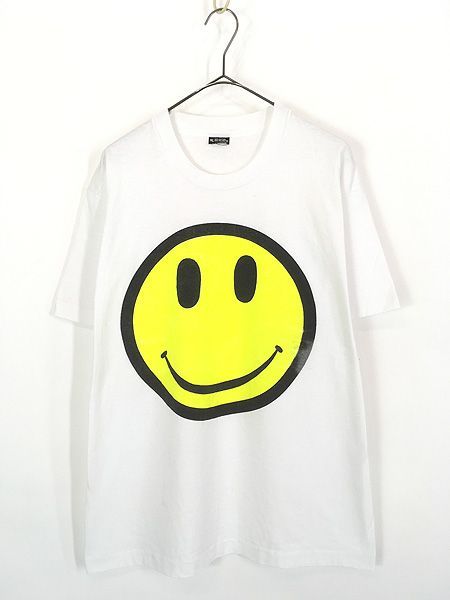 古着 80s USA製 ネオン イエロー スマイル にこちゃん Tシャツ XL位 古着