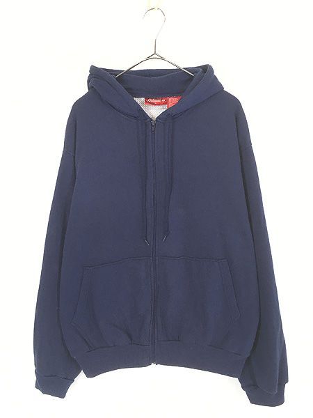 古着 90s Coleman 無地 ソリッド 裏サーマル セットイン スウェット ジップ パーカー ネイビー L