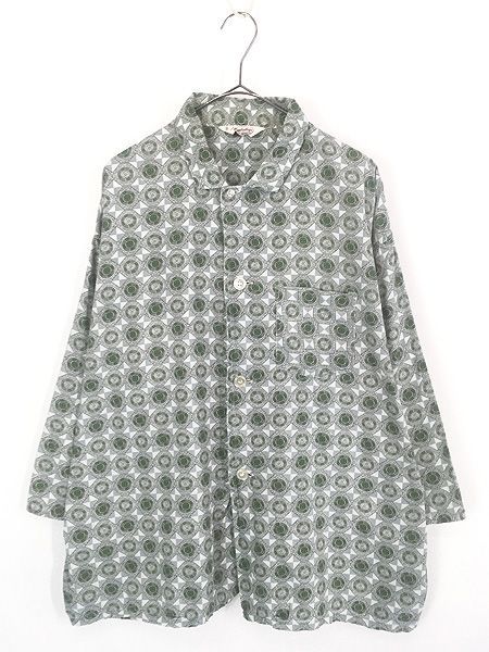 古着 60s Manhattan 小紋柄 総柄 開襟 100%コットン パジャマ シャツ XL