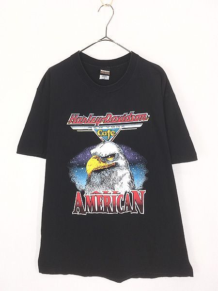 古着 90s USA製 HARLEY DAVIDSON CAFE 「NEW YORK」 イーグル グラフィック Tシャツ XL 古着