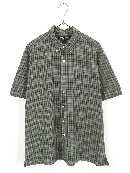 古着 90s Ralph Lauren 「GREGGOR」 マルチ チェック ポケット付 半袖 3点留 BD ボックス シャツ L 古着