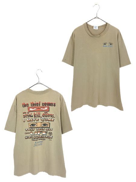 古着 90s USA製 「Know Jesus」 イエス キリスト 聖書 バイブル 目 グラフィック アート Tシャツ L